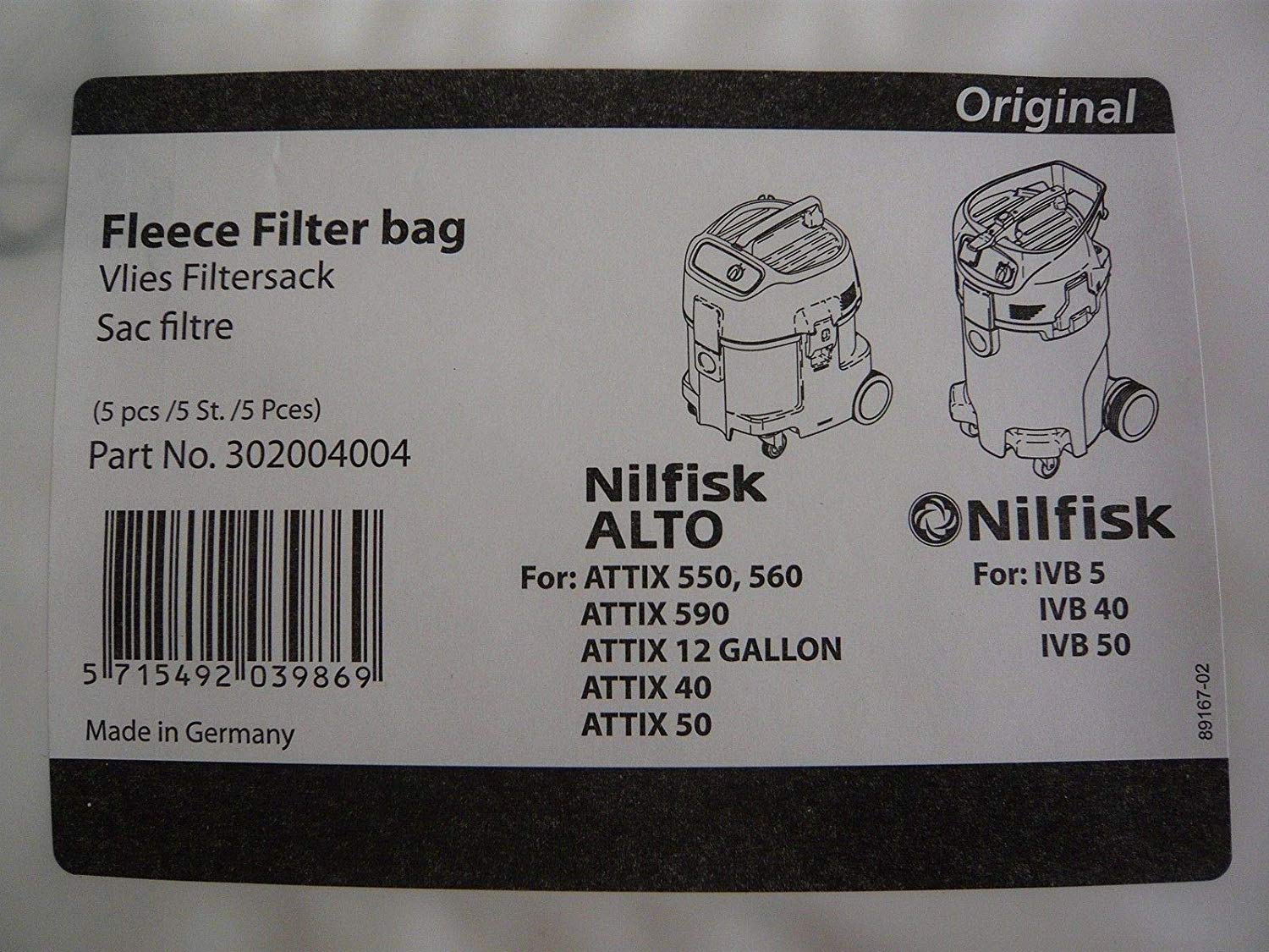 Filtersack Vlies ATTIX 40/50 Set 5 Stück